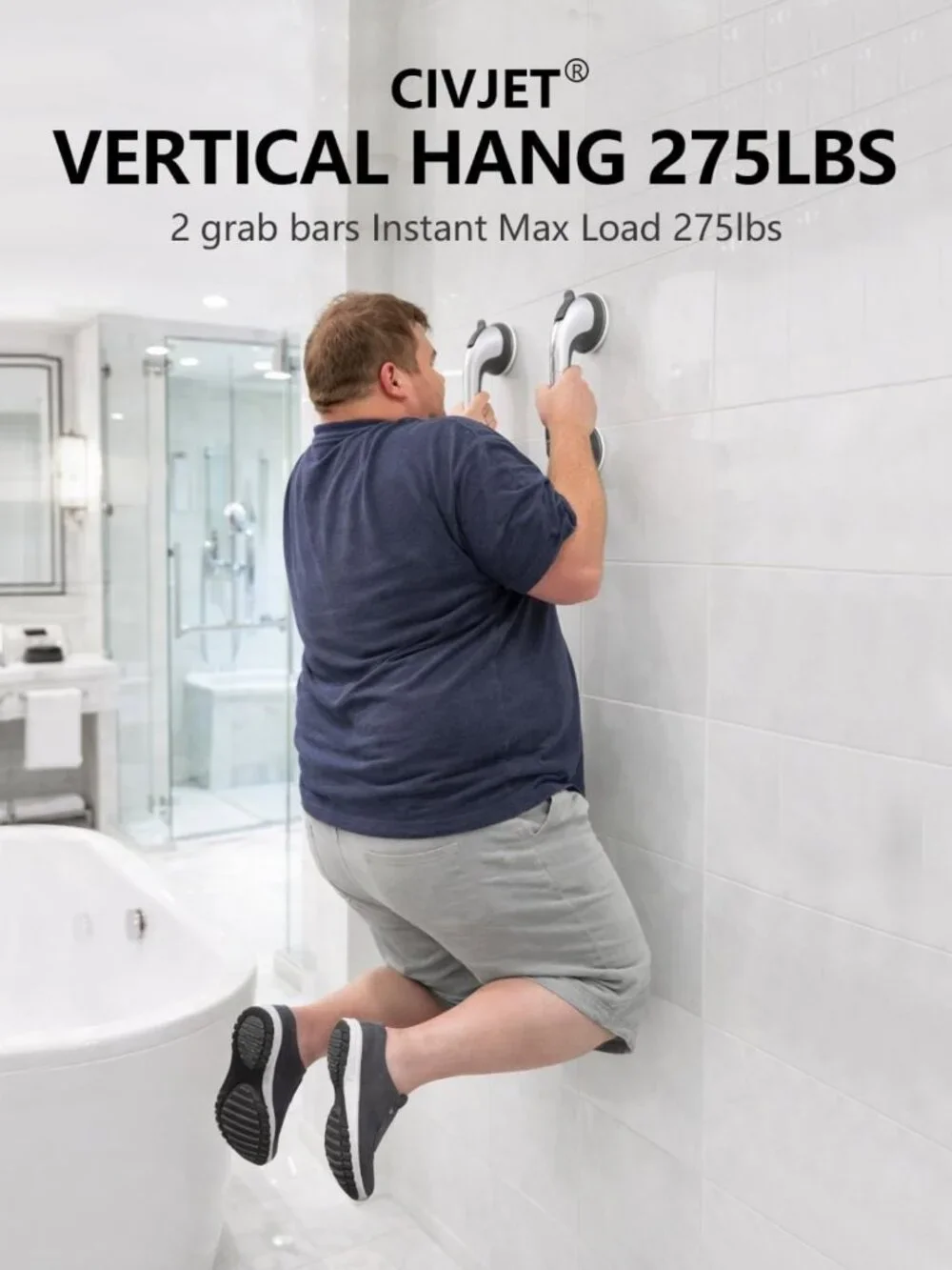 2 Pack Suction Cup Shower Grab Bars for Safety, Bathtub Handles for Seniors